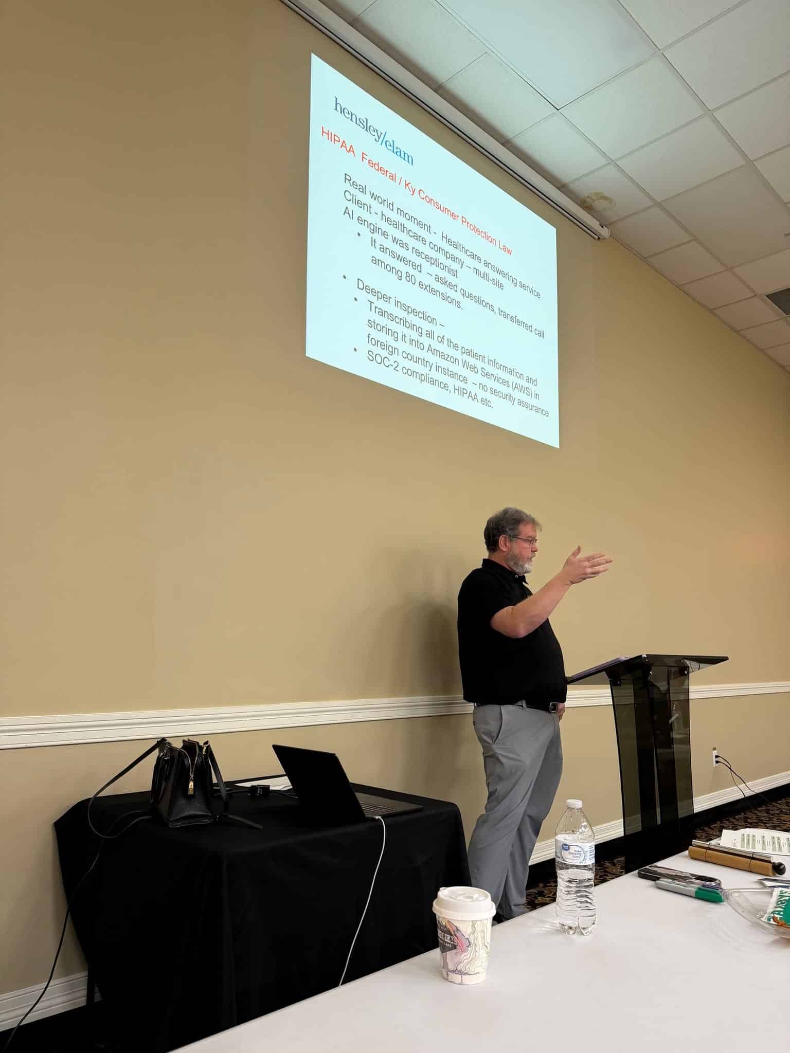 Russ Hensley presenting practical AI and cybersecurity guidance to London Laurel County Chamber attendees